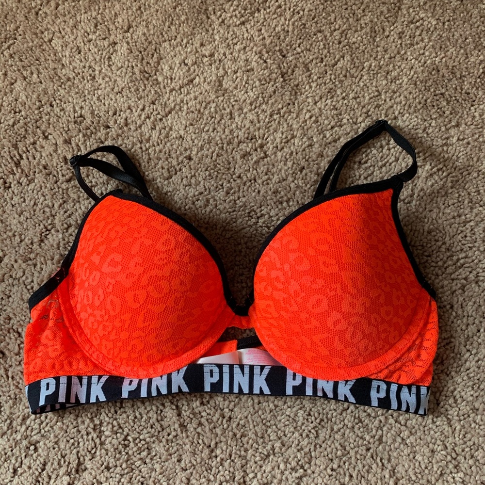 PINK orange cheetah lace bra bralette